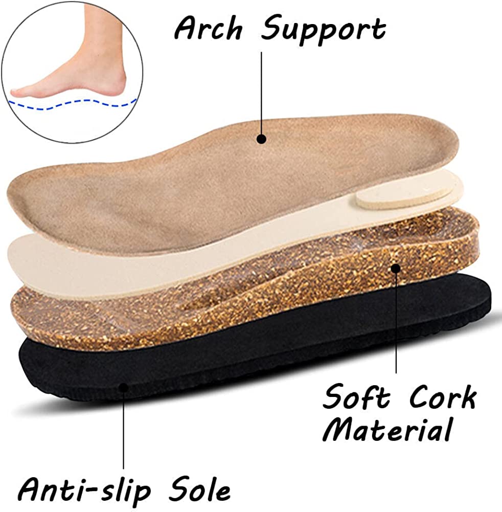 Women Boston Clogs  Suede Soft Leather Clogs Classic Cork Clog Antislip Sole Slippers Waterproof Mules House Sandals with Arch Support and Adjustable Buckle Unisex