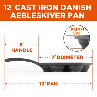 Commercial CHEF Pre-Seasoned 12 in. Dia Cast Iron Danish Pancake Frying Pan CHCI4105