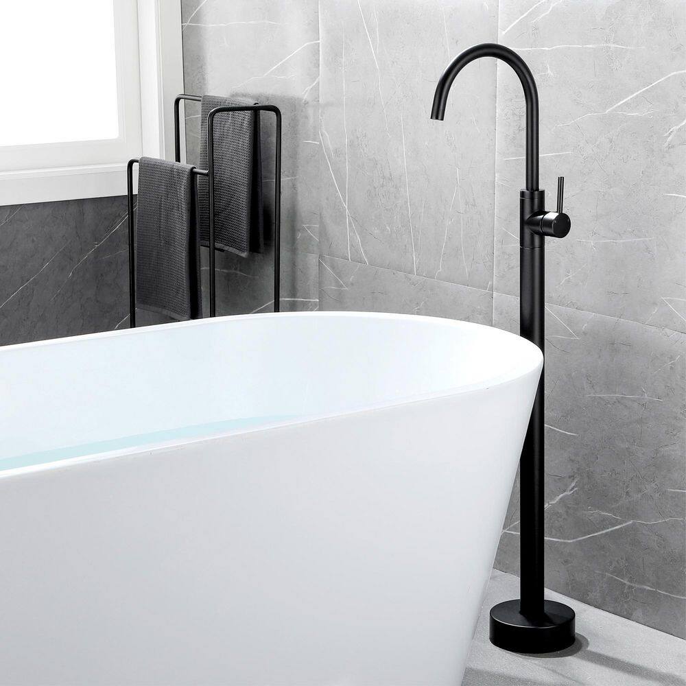 Nestfair Single-Handle Floor Mount Roman Tub Faucet in Matte Black SMD1833B