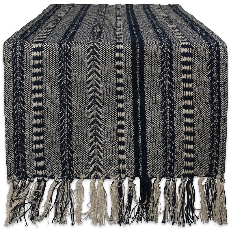 72 Blue and Gray Braided Stripe Rectangular Table Runner with Tassel Knots