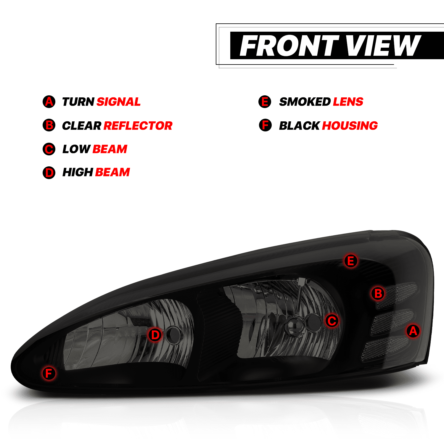 M-AUTO Pair Replacement Headlight Assembly for 04 05 06 07 08 Pontiac Grand Prix， Black Housing Smoke Lens Clear Corner