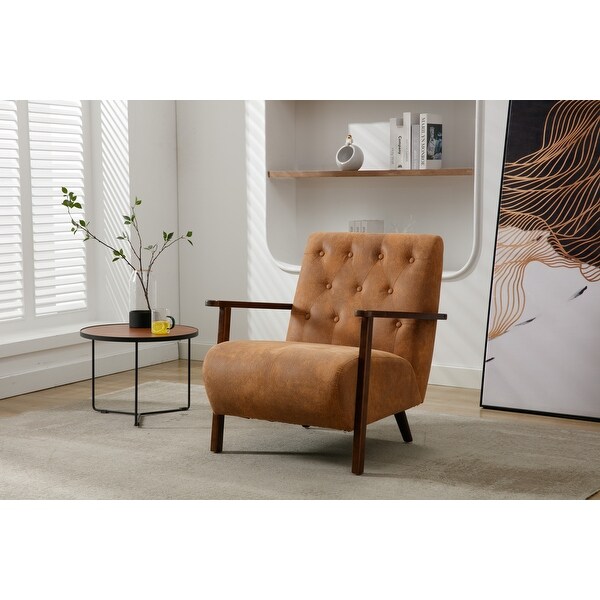 Wood Frame Living Room Accent Chair Modern Armchair Lounge Chair Sofa Removable Cushion Seat Arm Chairs， Coffee