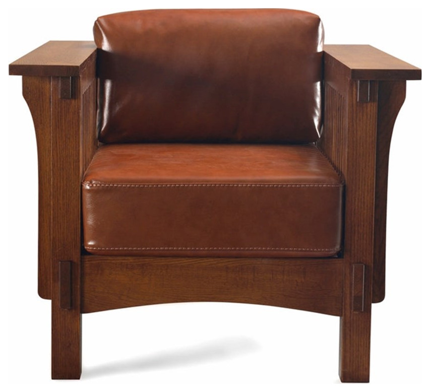 Crafters and Weavers Arts and Crafts Leather Arm Chair in Russet Brown   Craftsman   Armchairs And Accent Chairs   by Homesquare  Houzz