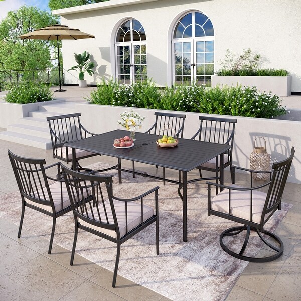 MAISON ARTS 7Piece Outdoor Dining Set for 6，Metal Steel Dining Table with Umbrella Hole