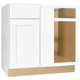 Hampton Bay Shaker Satin White Stock Assembled Blind Base Corner Kitchen Cabinet (36 in. x 34.5 in. x 24 in.) KBBC45-SSW