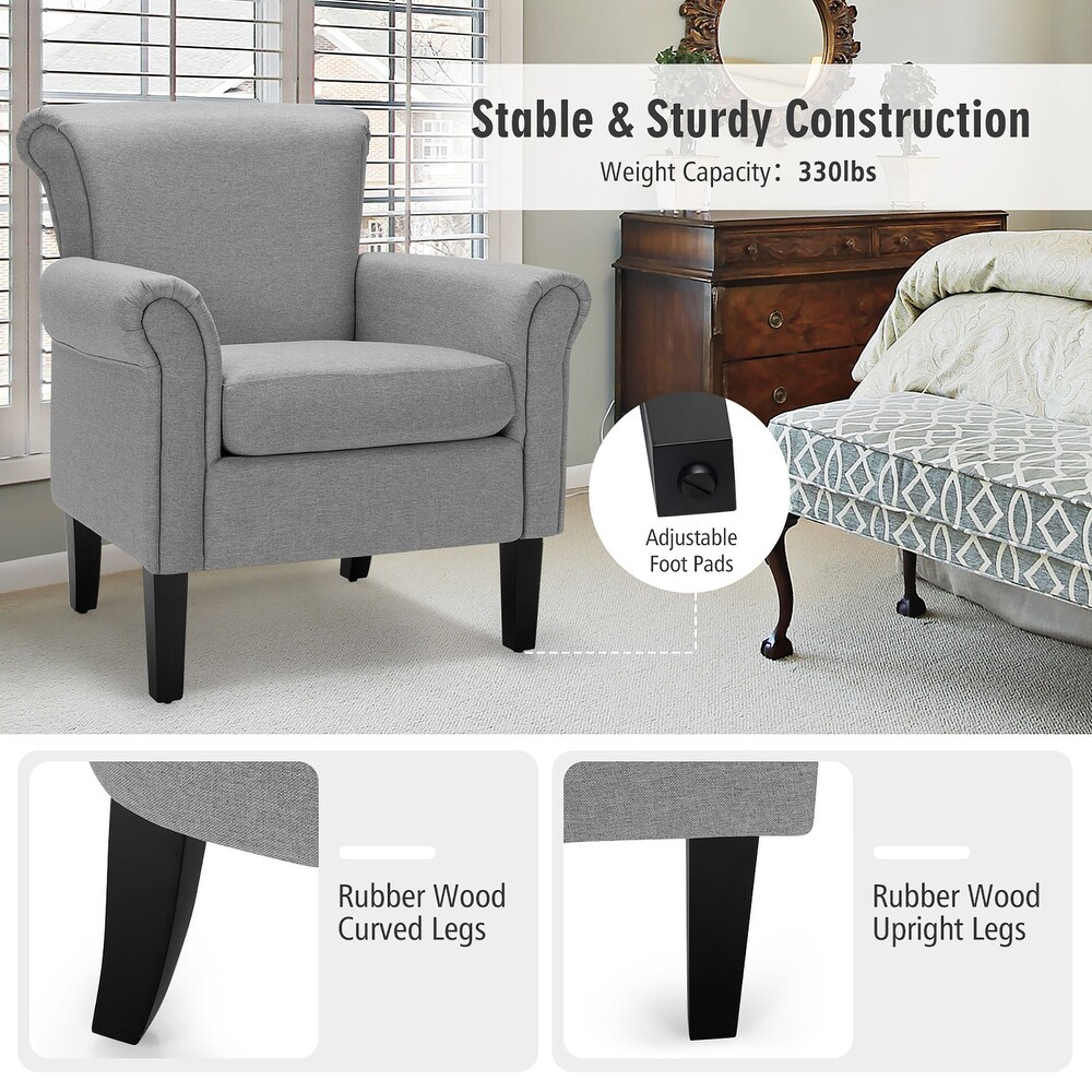 Modern Upholstered Fabric Accent Chair w/ Wood Legs Dark/Light Grey