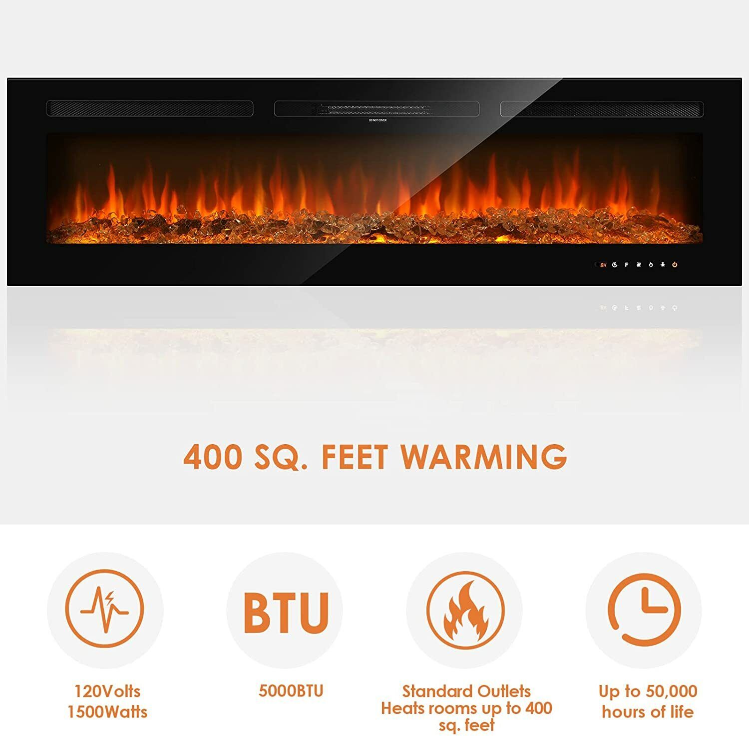 Increkid 60" Wall Mounted Electric Fireplace with Touch Screen & Remote Control