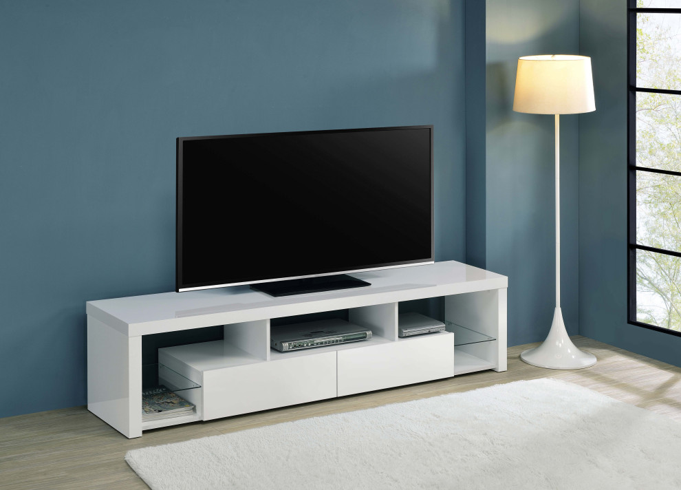 Jude 2 drawer 71 quotTV Stand With Shelving White High Gloss   Modern   Entertainment Centers And Tv Stands   by Modon  Houzz