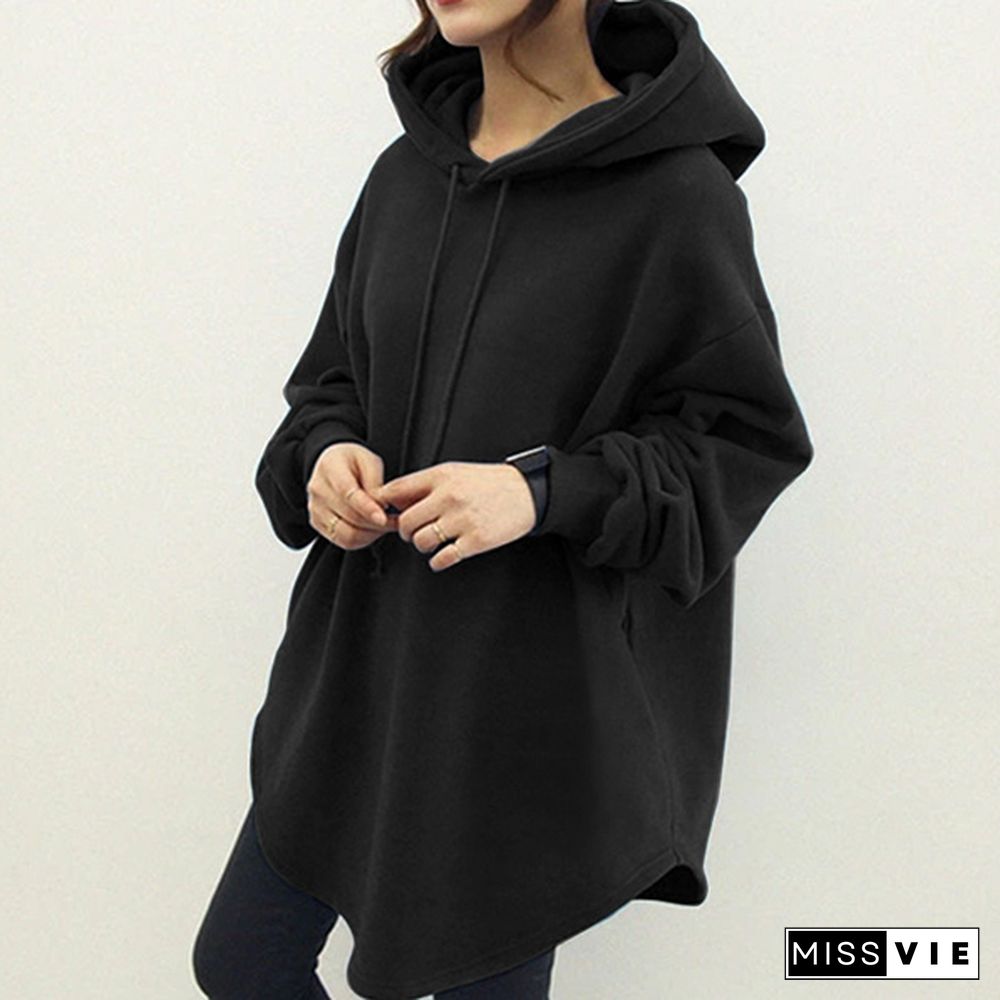 Womens Loose Blouse Casual Pullover Shirt Sweatshirt Top Hoodies Hooded Dress Plus Size