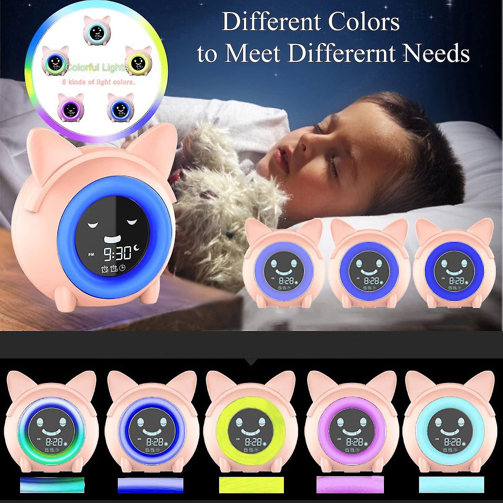 Cartoon Cat Alarm Clock For Kids With Snooze Function Indoor Temperature Detect Smart Light Adjustment