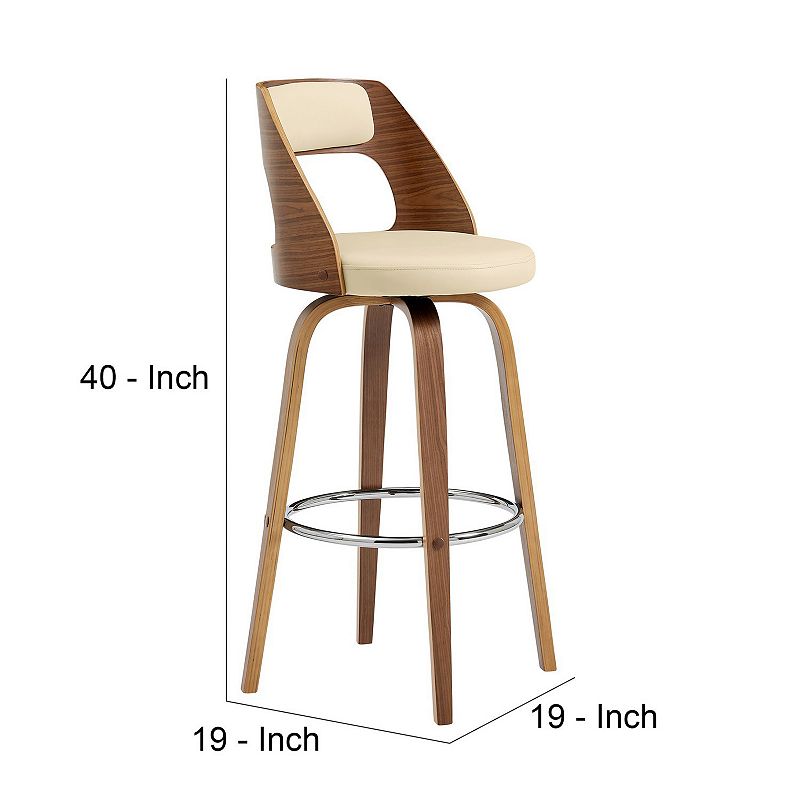 Swivel Bar Stool with Open Design Wooden Back， Cream