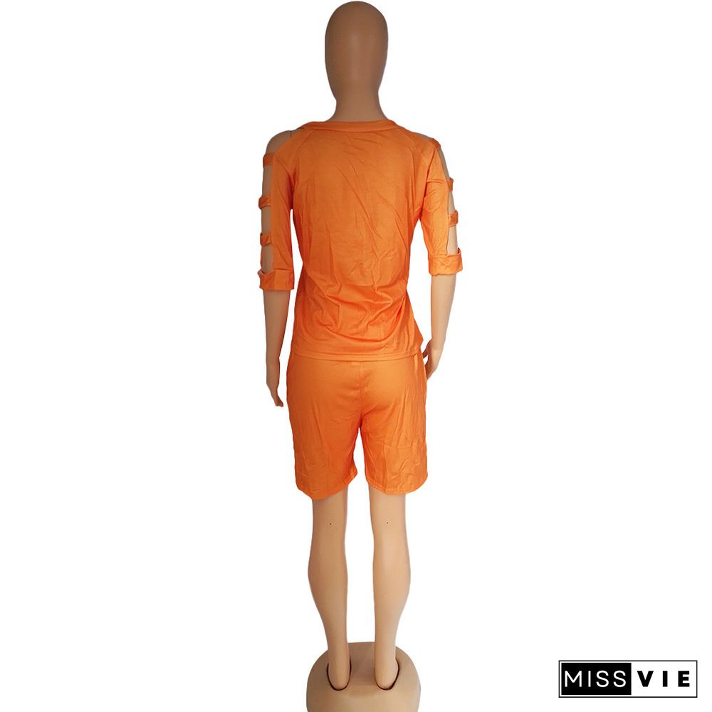 Cut Out Short Sleeve T Shirt Running Shorts Suit