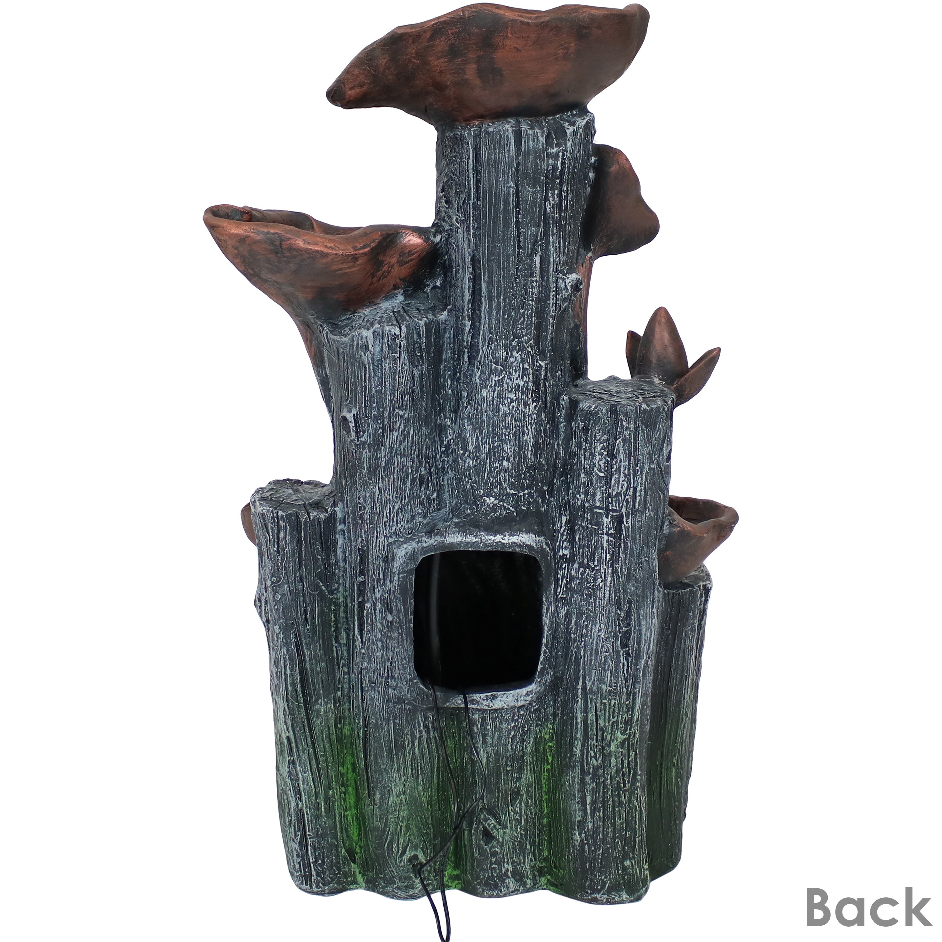 Sunnydaze Outdoor Solar Powered Tiered Driftwood and Flourishing Stem Rock Fountain with LED Light - 29