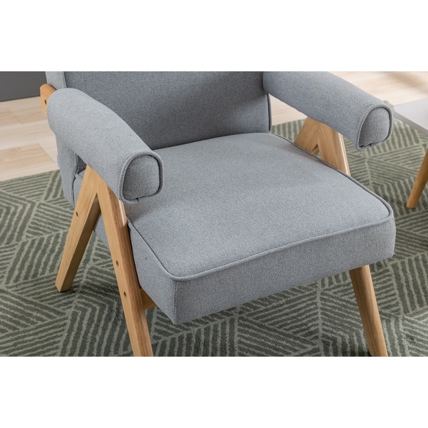 Leisure Solid Wood Armchairs， Modern Accent Chair， Light Gray