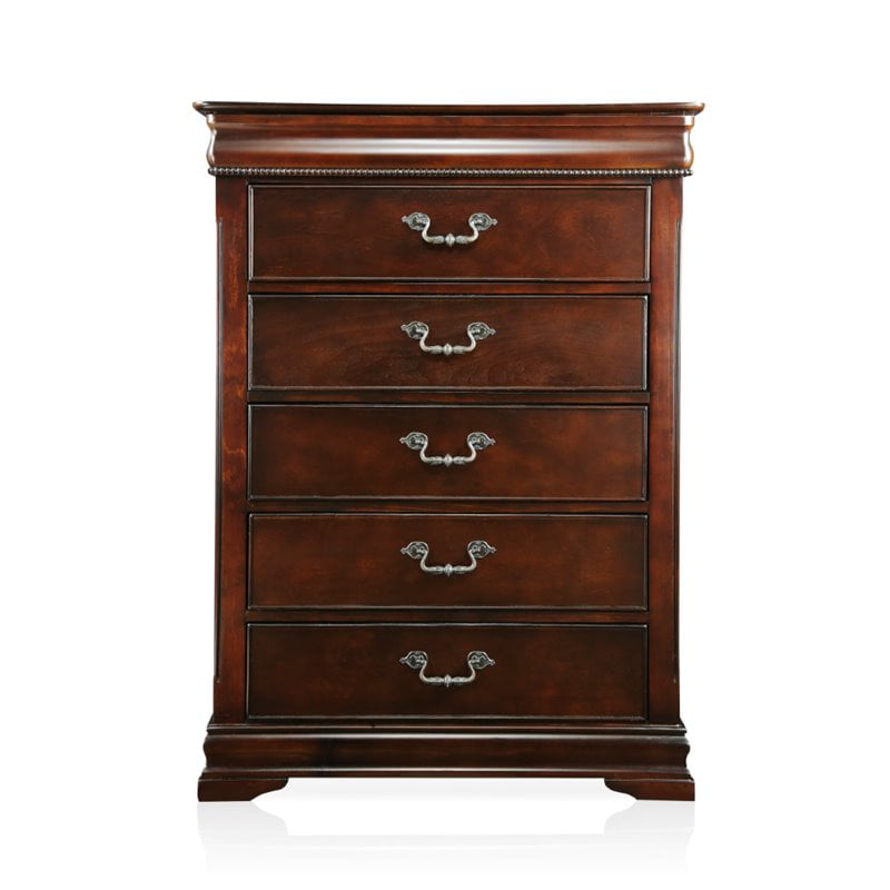 Furniture of America Ruben Traditional Solid Wood 5-Drawer Chest in Cherry