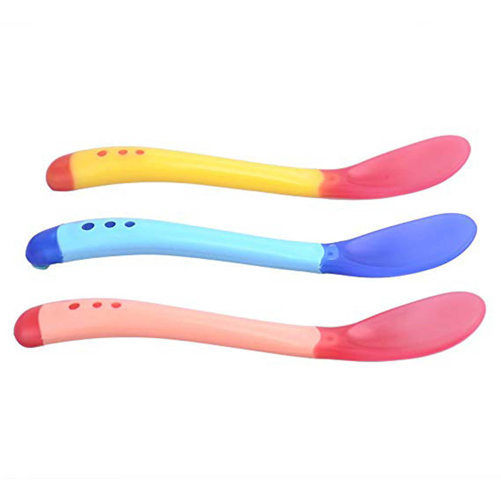 3pcs Small Toddlers Utensils Plastic Baby Spoons Infant Feeding Tool Heat Sensitive Kids Tableware