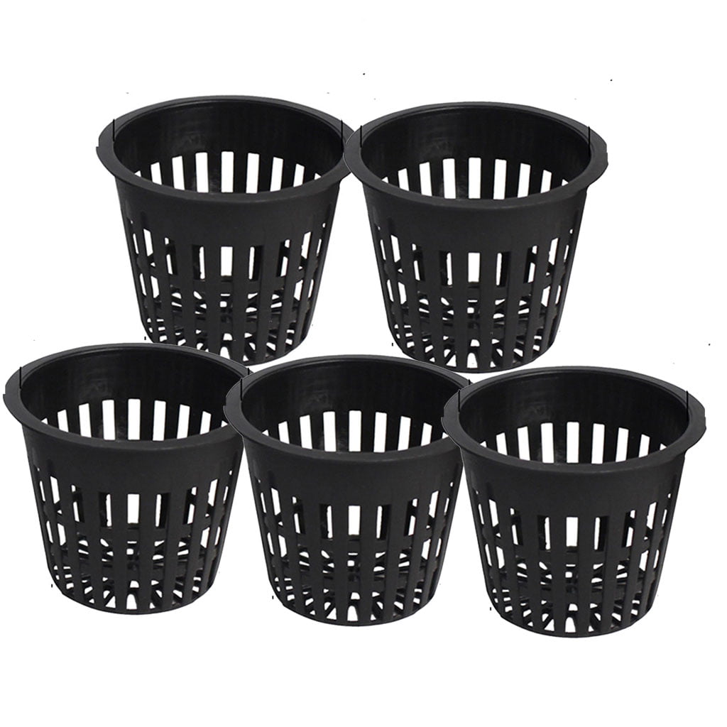 5 Pack of Lightweight Net Pot Cups for Hydroponics and Aquaponics - Wide Lip Design with Slotted Mesh Sides