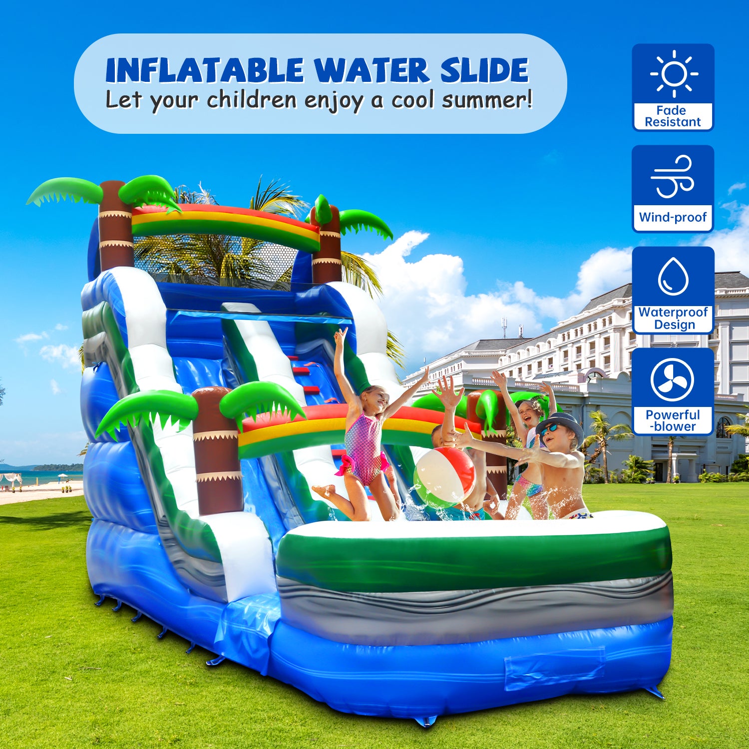 GOOSH 10' W x 26' D Inflatable Water Slide with Air Blower