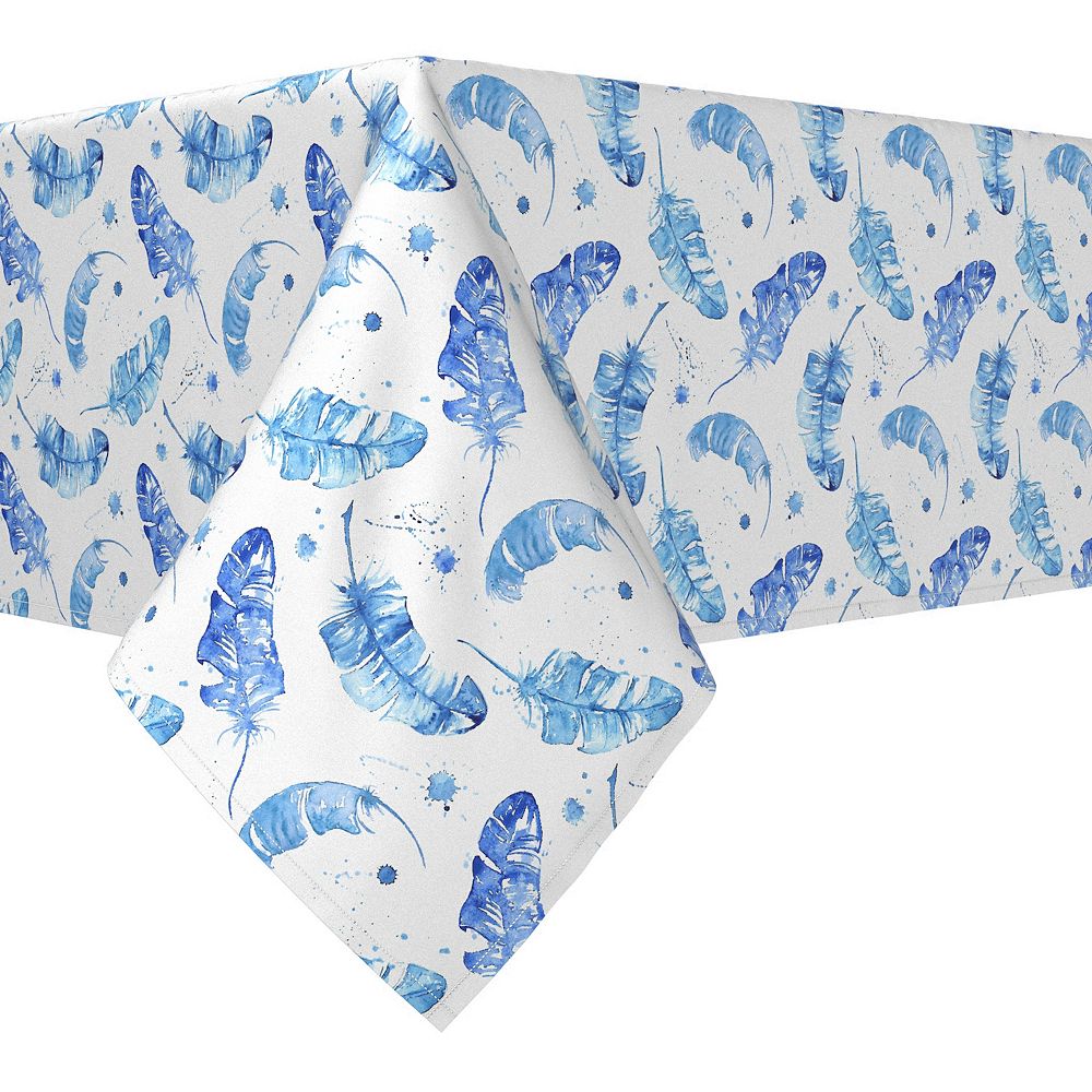 Square Tablecloth， 100% Polyester， 54x54， Blue Watercolor Feathers