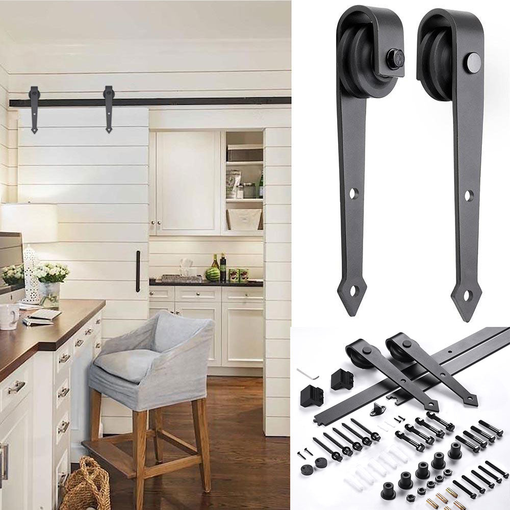 6.6' Interior Sliding Barn Wood Door Hardware Set Black