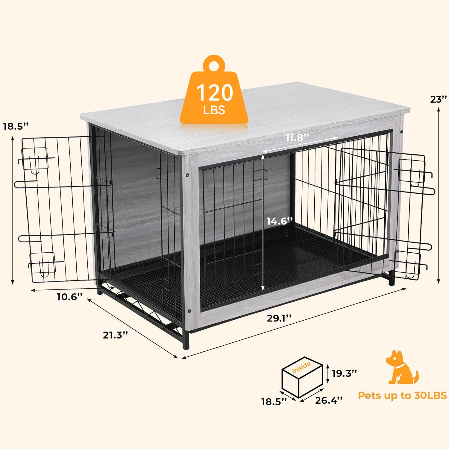 Dog Crate Furniture 29-inch Side End Table, Dog Cage with Pull-Out Removable Tray for Small Pets