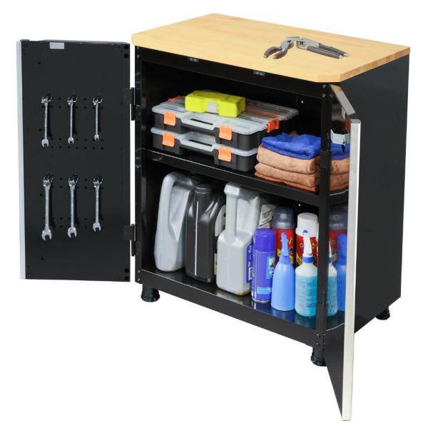 Husky Ready-to-Assemble 24-Gauge Steel 2-Door Garage Base Cabinet in Black (28 in. W x 32 in. H x 18 in. D) G2802B-US