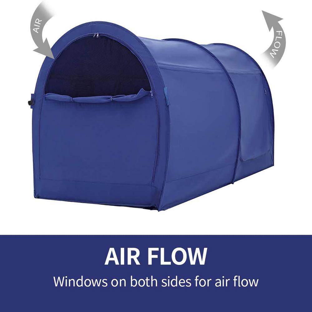 Alvantor Indoor Pop Up Portable Frame Pongee Bed Canopy Tent Twin Curtains Breathable Navy Cottage (Mattress Not Included) 2005FB