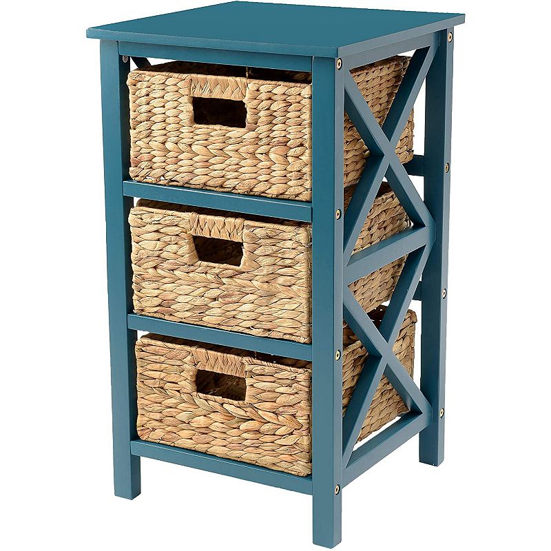 eHemco 3 Tier X-Side End Storage Cabinet with 3 Wicker Baskets