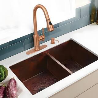 Akicon Single-Handle Pull-Down Sprayer Kitchen Faucet in Copper AK415C