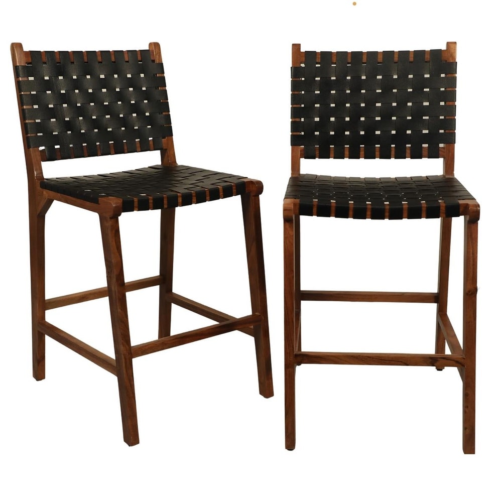 Whitney 24 inch Leather Weave Barstool  Set of 2   N/A