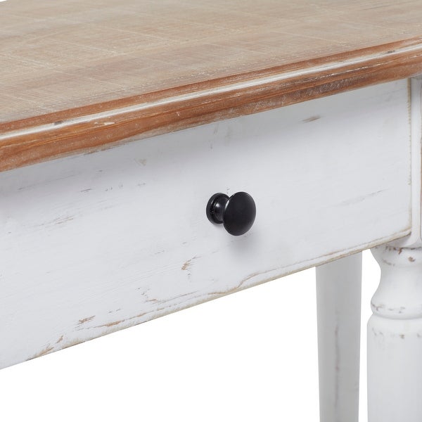 White Distressed Wood Country Farmhouse Half Moon Console Table