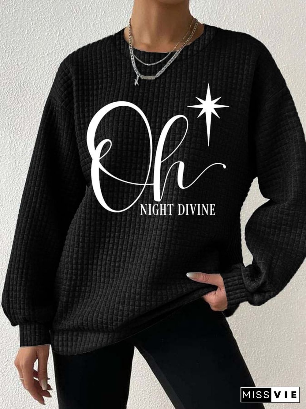 Women's Christmas Oh Night Divine Casual Waffle Sweatshirt