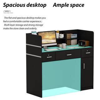 FUFUGAGA 47.2 in. Rectangle Black Wood Writing Desk Reception Desk Executive Computer Workstation with Lockable Drawers Cabinet KF210126-02-c