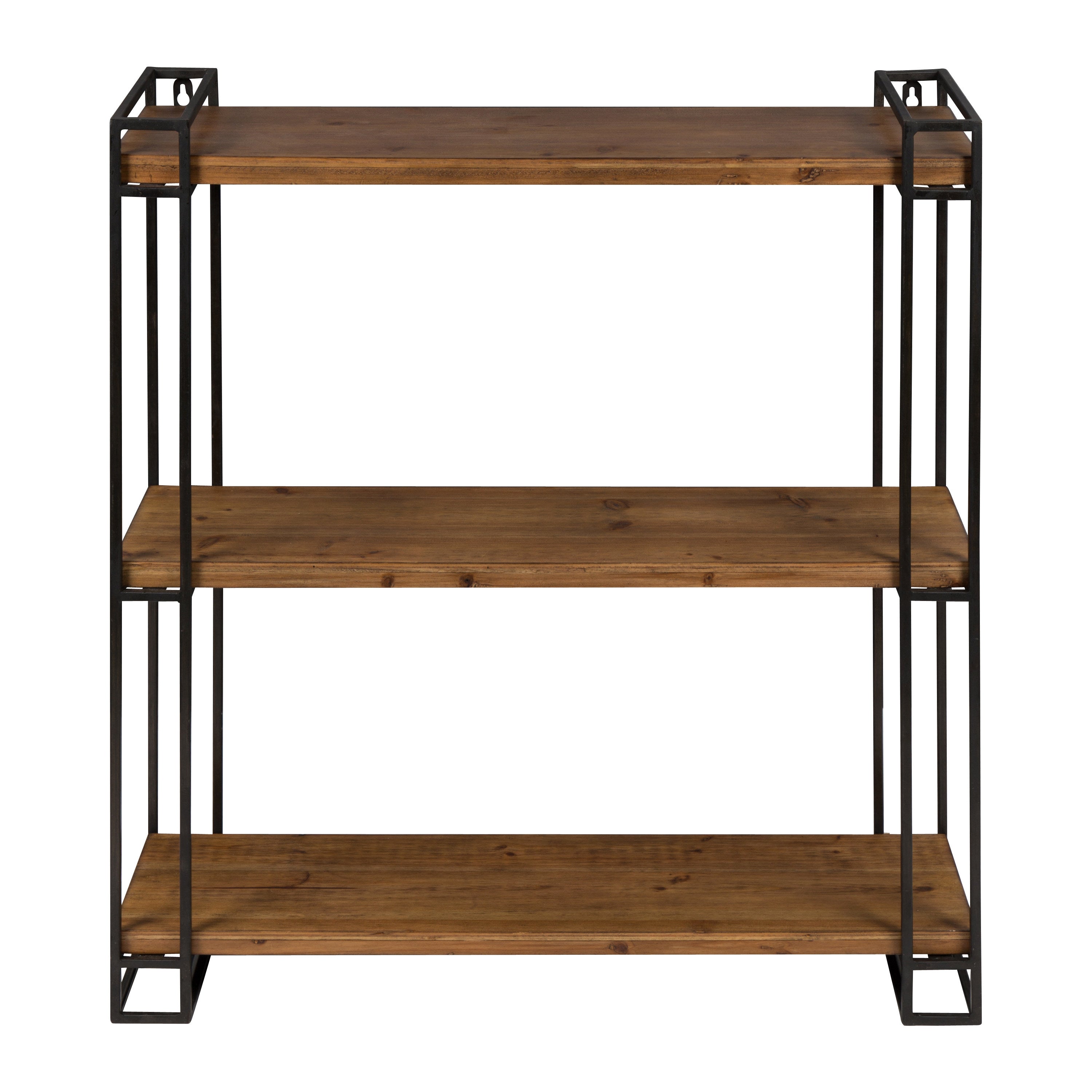 Kate and Laurel Lintz Modern Industrial Solid Wood with Black Metal Frame Floating Wall Shelves, Rustic Brown