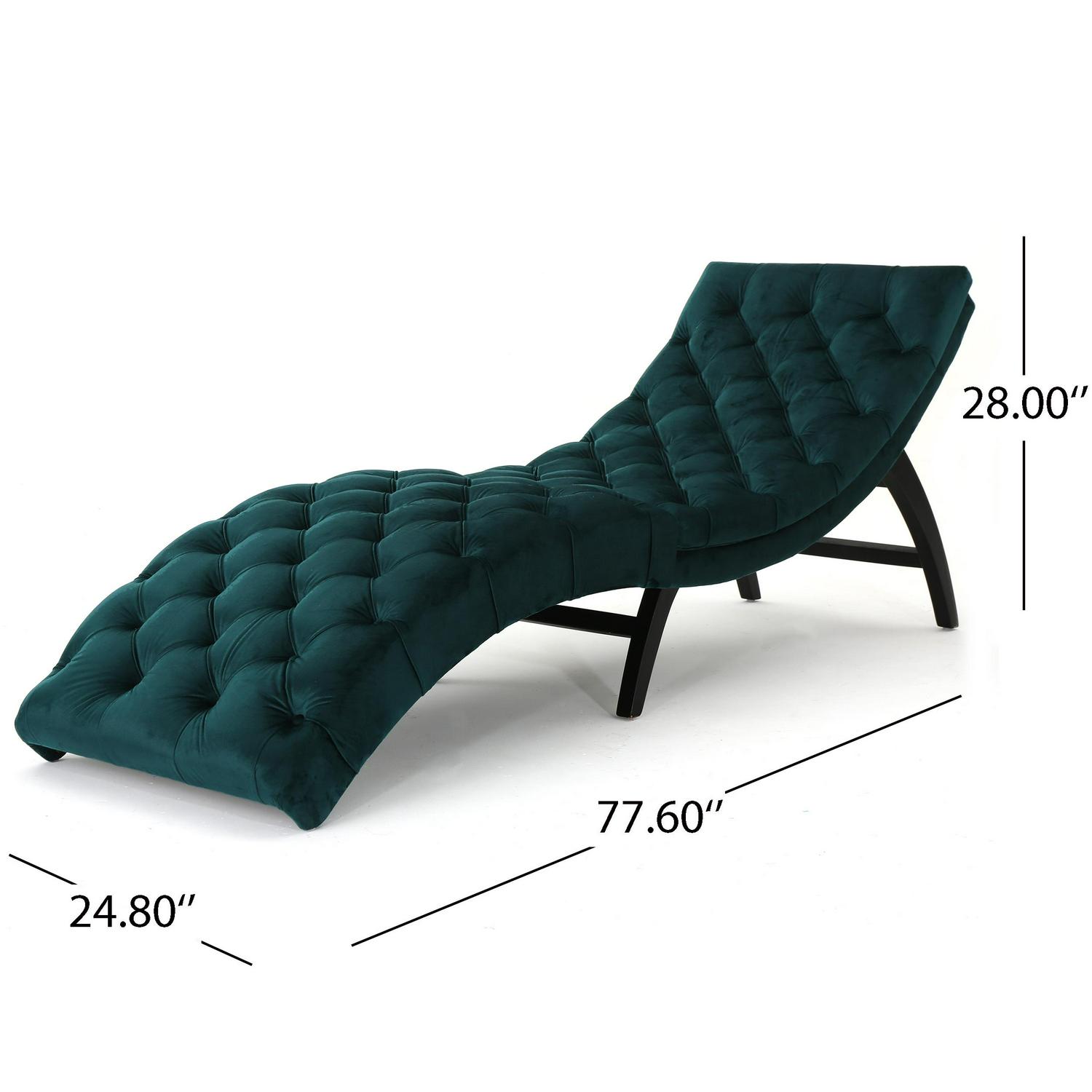 Noble House Wade Indoor Velvet Button Tufted Chaise Lounge， Teal， Dark Brown