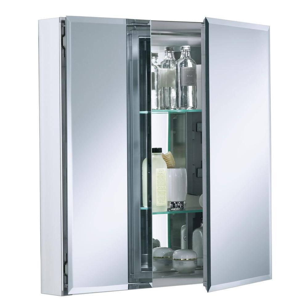 KOHLER Double Door 25 in. W x 26 in. H x 5 in. D Aluminum Cabinet with Square Mirrored Door in Silver K-CB-CLC2526FS