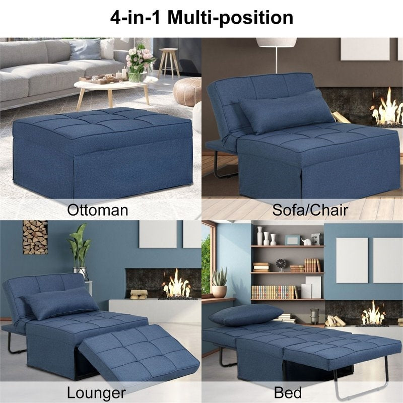 Pemberly Row Modern Fabric 4-in-1 Adjustable Folding Sofa Chair Bed in Blue