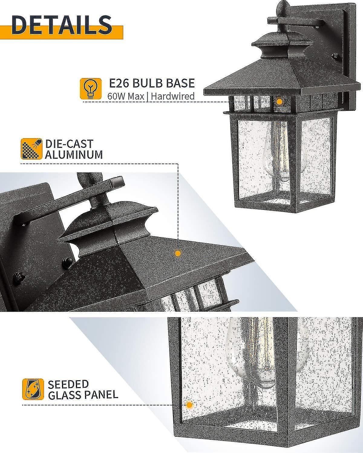 Outdoor Wall Mount Lights | Exterior Porch Light Fixture， Sanded Black Cast-aluminum With Bubble Glass Panel