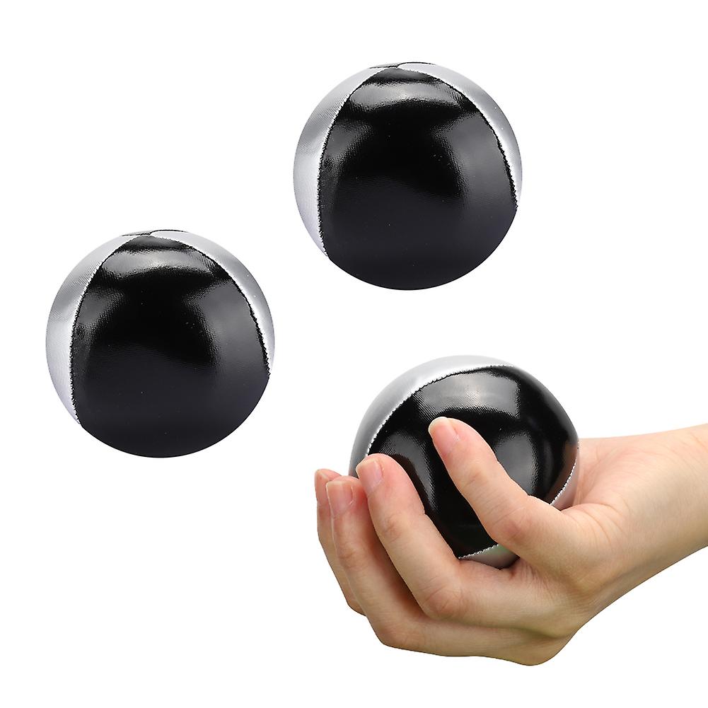 3pcs Silver Black Pu Leather Indoor Leisure Portable Juggling Ball Performance Props