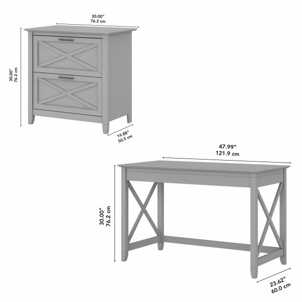 Bush Furniture Key West 48W Writing Desk with 2 Drawer Lateral File Cabinet in Cape Cod Gray