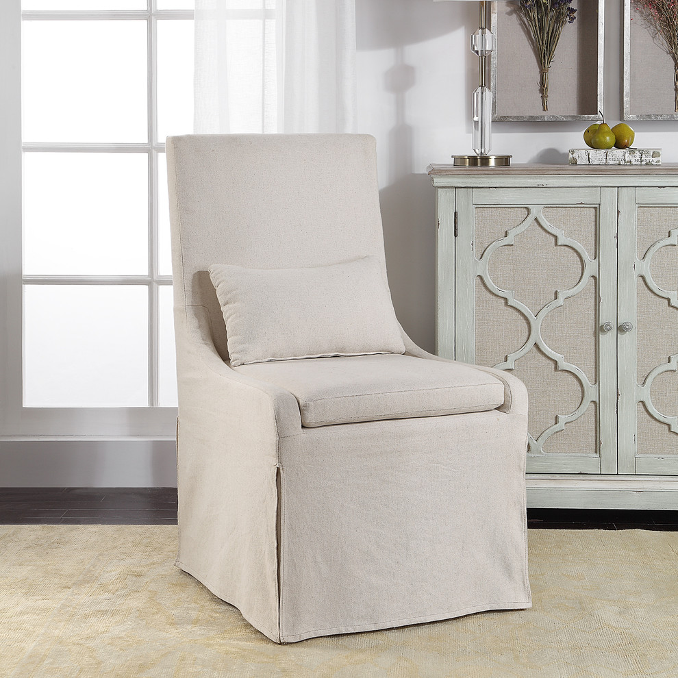 Coley White Linen Armless Chair   Transitional   Armchairs And Accent Chairs   by Ownax  Houzz