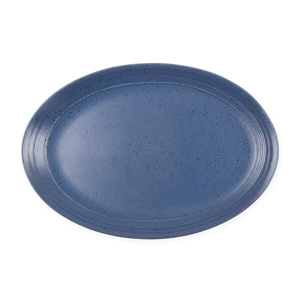 14 Inch Stoneware Oval Platter in Blue Speckle