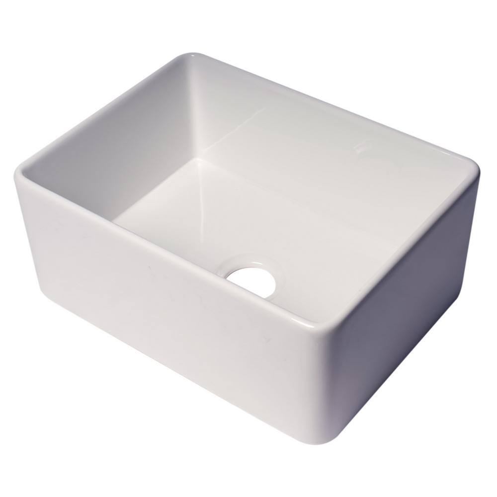 ALFI BRAND Fireclay 24 in. Single Bowl Farmhouse Kitchen Sink in White ABF2418-W