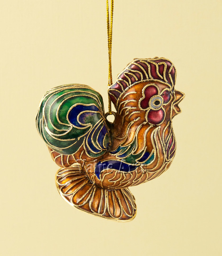 Cloisonne Rooster Ornaments  Set of 2   Traditional   Christmas Ornaments   by Value Arts  Houzz