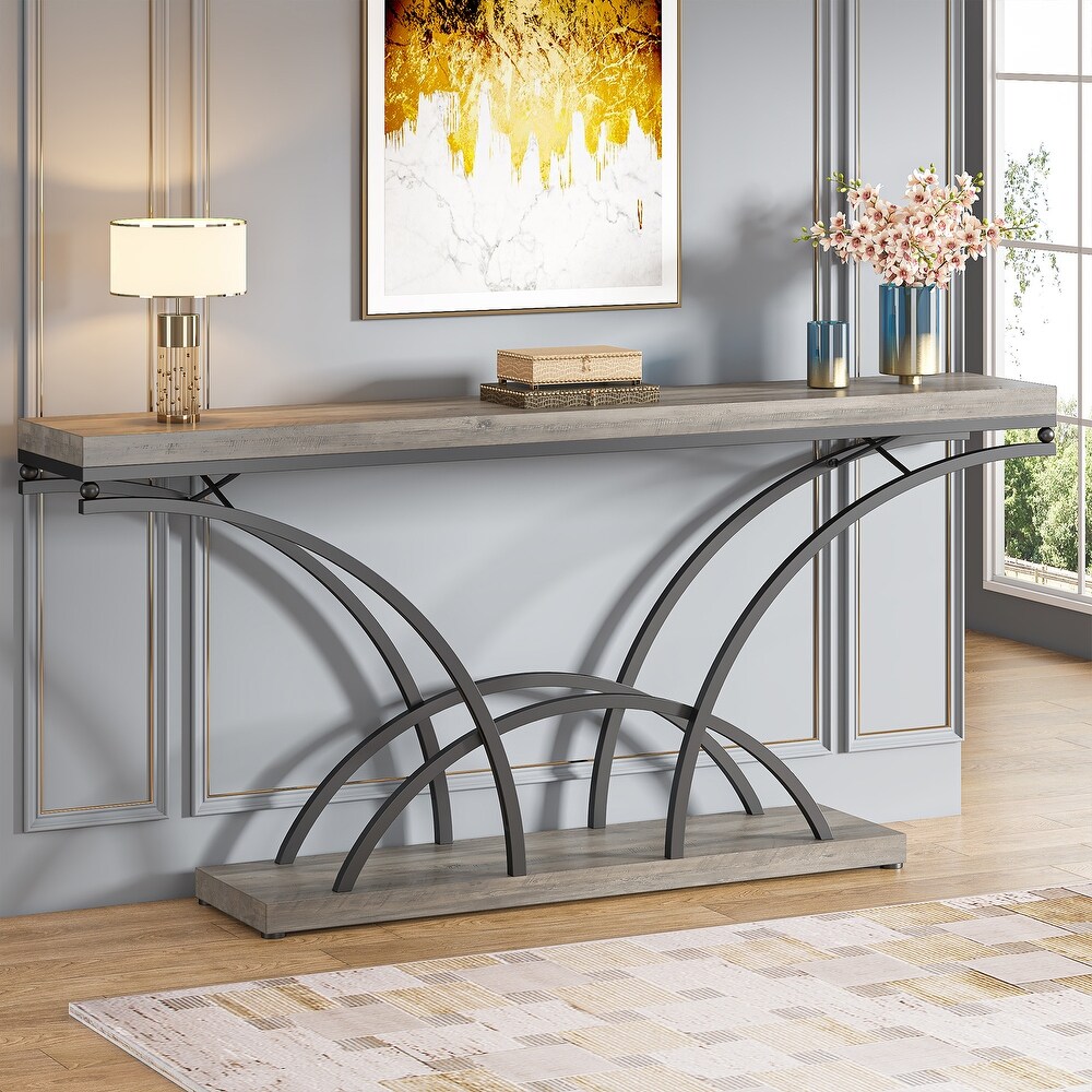 70.9'' Faux Marble Console Sofa Table with Half Moon Shaped Metal Legs for Entryway  Accent Tables for Living Room