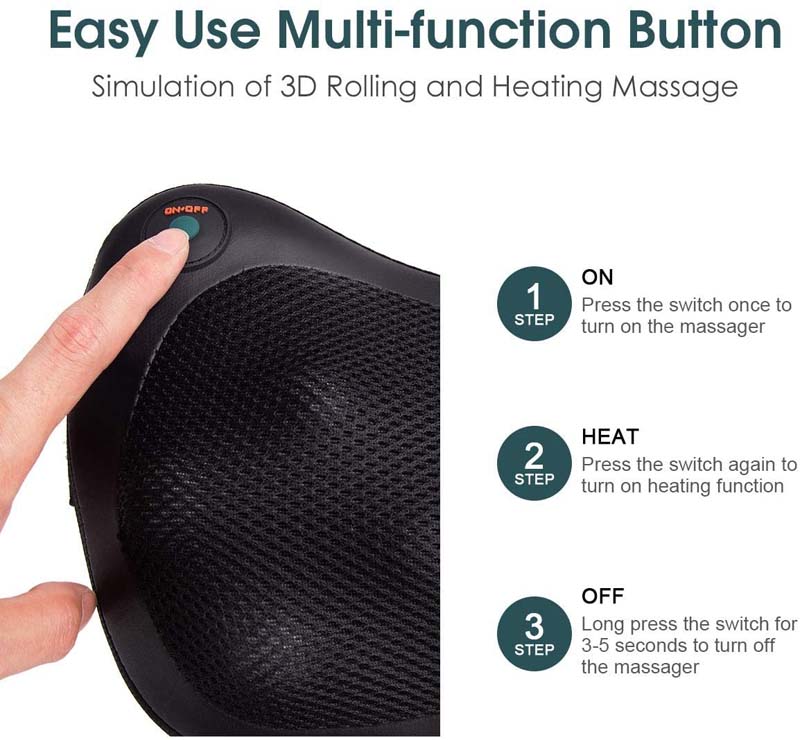 Shiatsu Pillow Massager, Shoulder Back Neck Massage Pillow with Heat Deep Kneading for Muscle Pain Relief