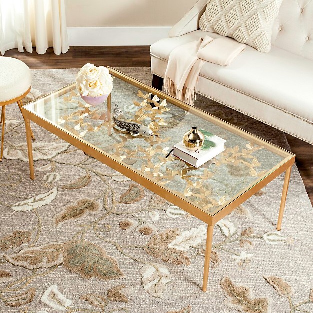 Rosalia Butterfly Coffee Table Gold tempered Glass Safavieh