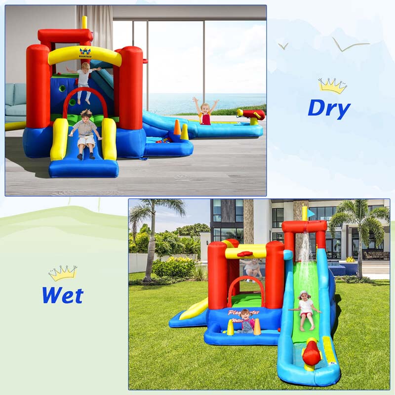 9-in-1 Kids Giant Water Park Inflatable Bounce House with Long Water Slide, Trampoline, Climbing, Ball Pit, Water Cannon