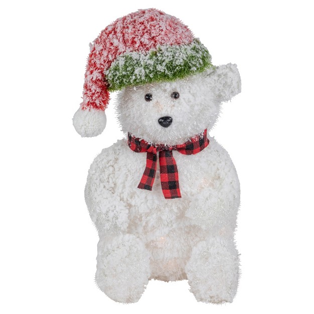 Lighted Snowy Polar Bear In Red Plaid Scarf Outdoor Christmas Decoration