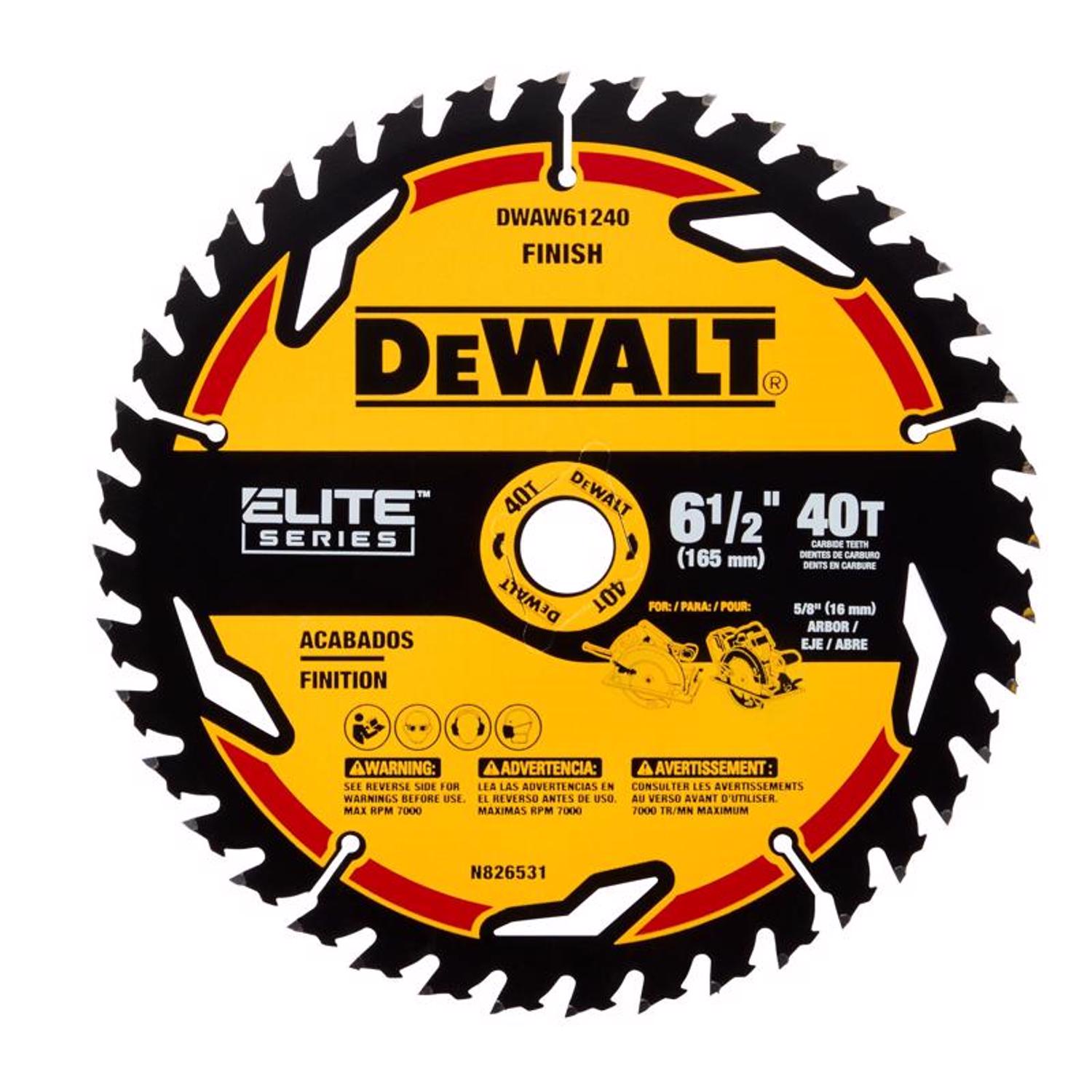 DW Elite Series 6-1/2 in. D X 5/8 in. Carbide Circular Saw Blade 40 teeth 1 pk